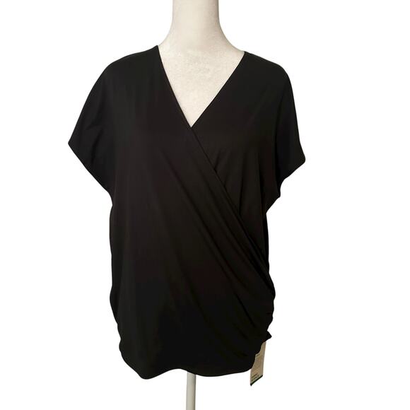 Halara black short sleeve wrap-front top size L NWT - Picture 1 of 14